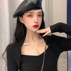 Real shot real price early spring new Korean fake two pieces design feeling show thin elastic base