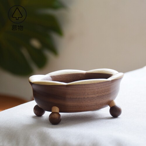 小花浴缸【慕物】收纳盒小巧可爱小水怪收纳纯实木北美黑胡桃