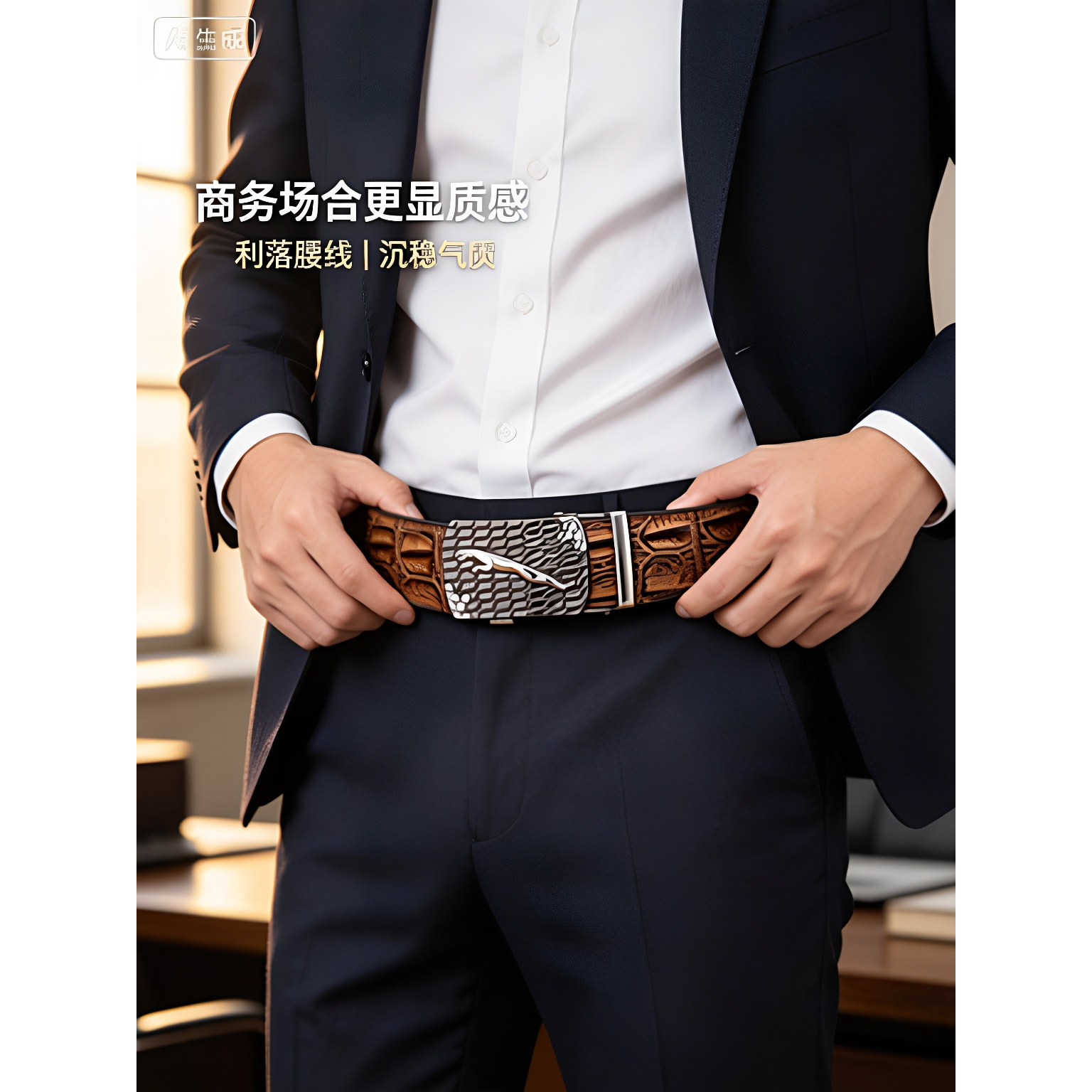 男士头层牛皮鳄鱼纹自动扣皮带