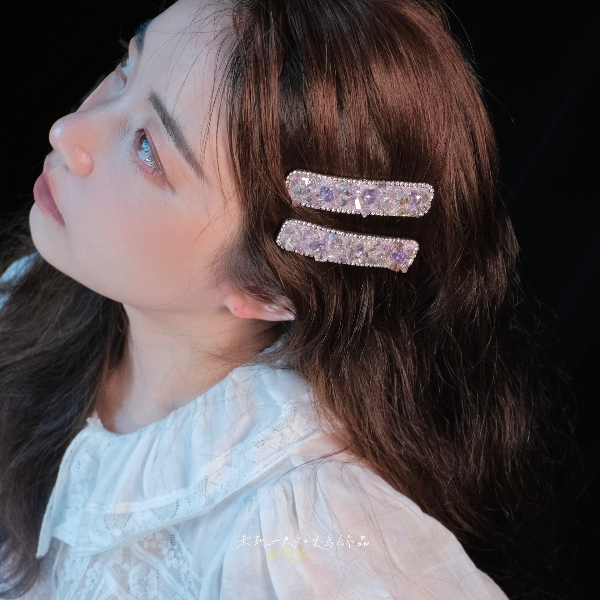 《碎钻银河》闪耀满钻夏天蓝紫水晶超仙气质bb夹刘海边夹发卡发饰