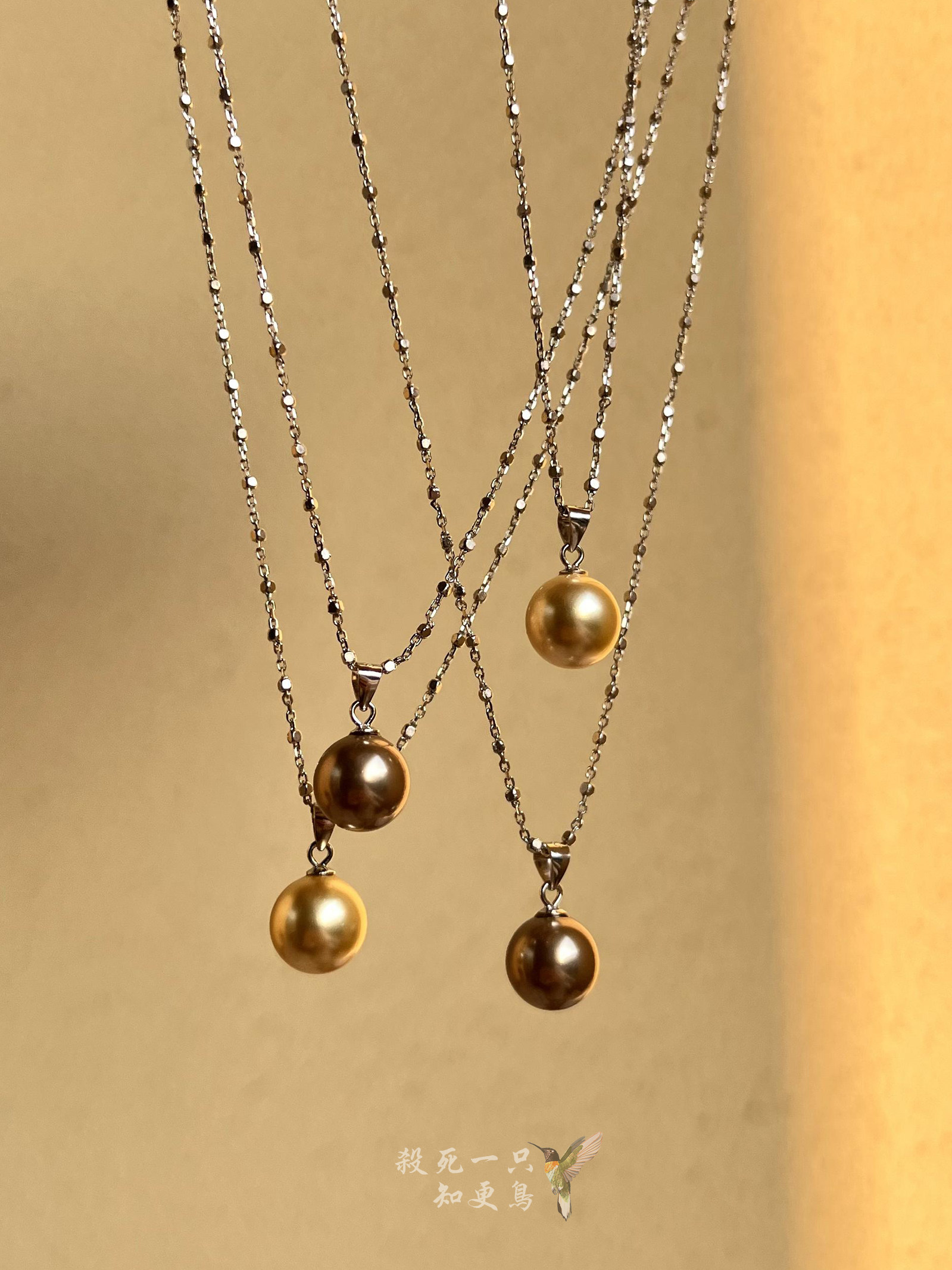 《日落印象》复古秋冬美拉德摩卡棕金色施家珍珠S925纯银项链