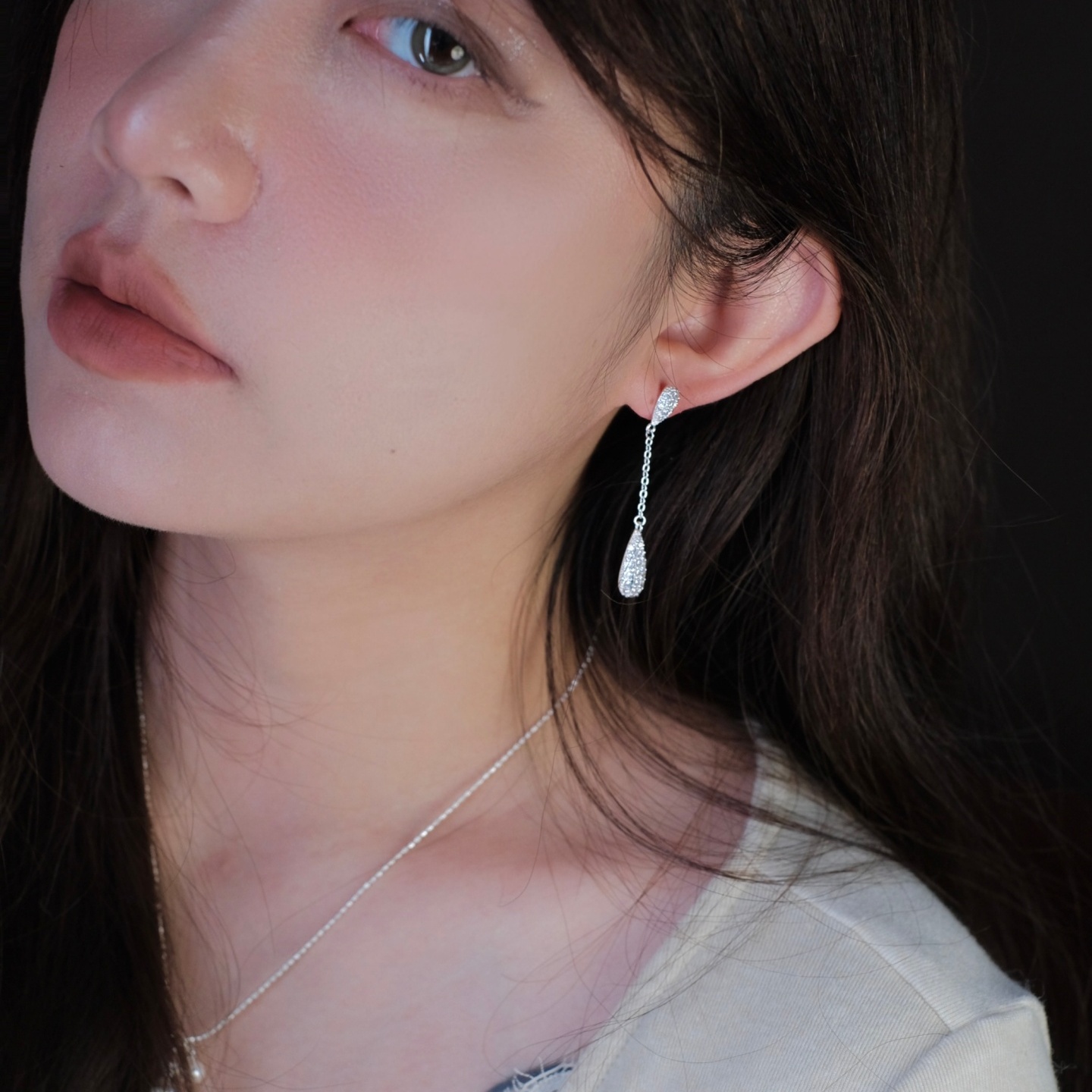 《光的舞曲》法式精致锆石满钻流苏水滴长款轻奢耳环耳钉耳夹耳饰