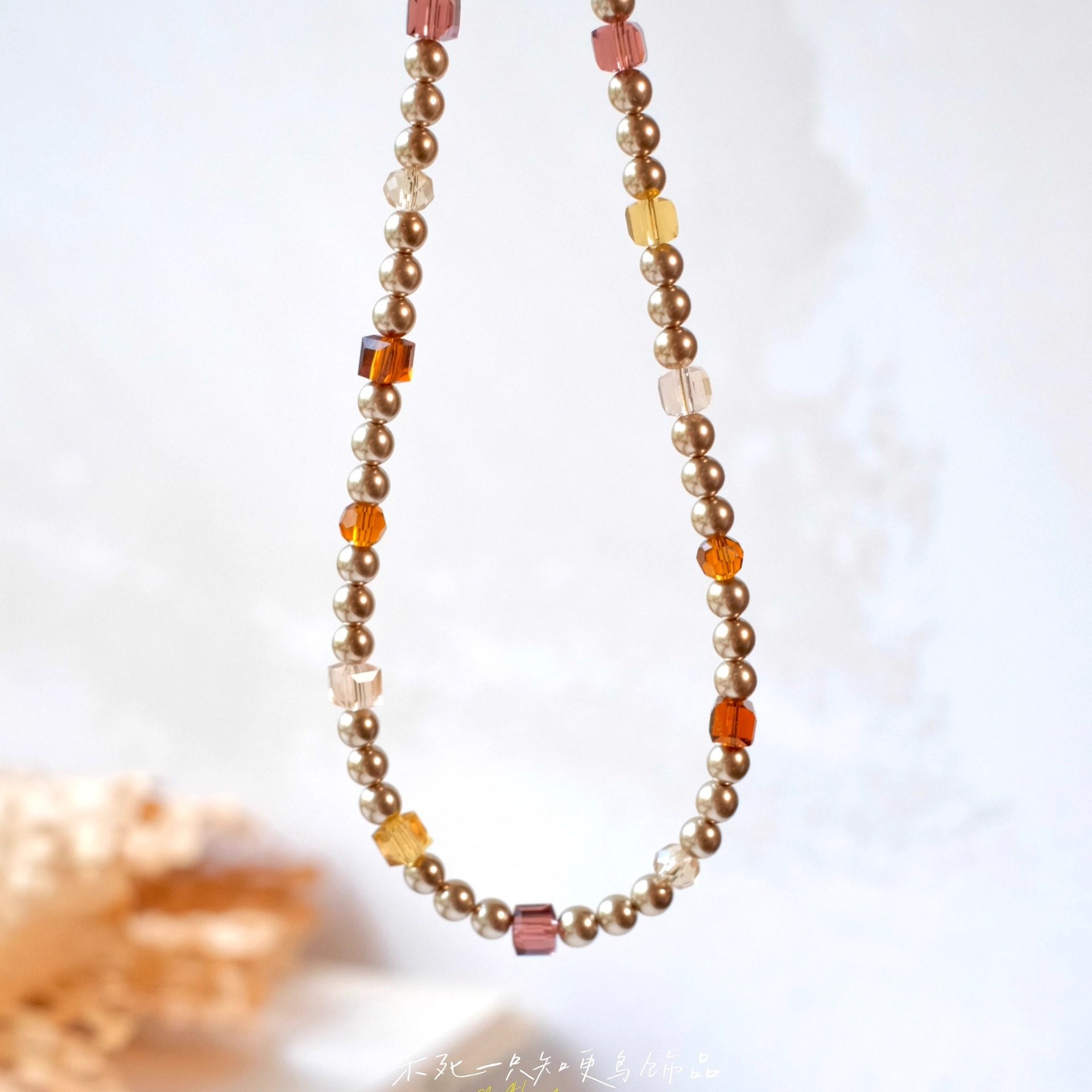 《诸神黄昏》原创复古法式美拉德莫瑞风珍珠水晶串珠项链锁骨链女