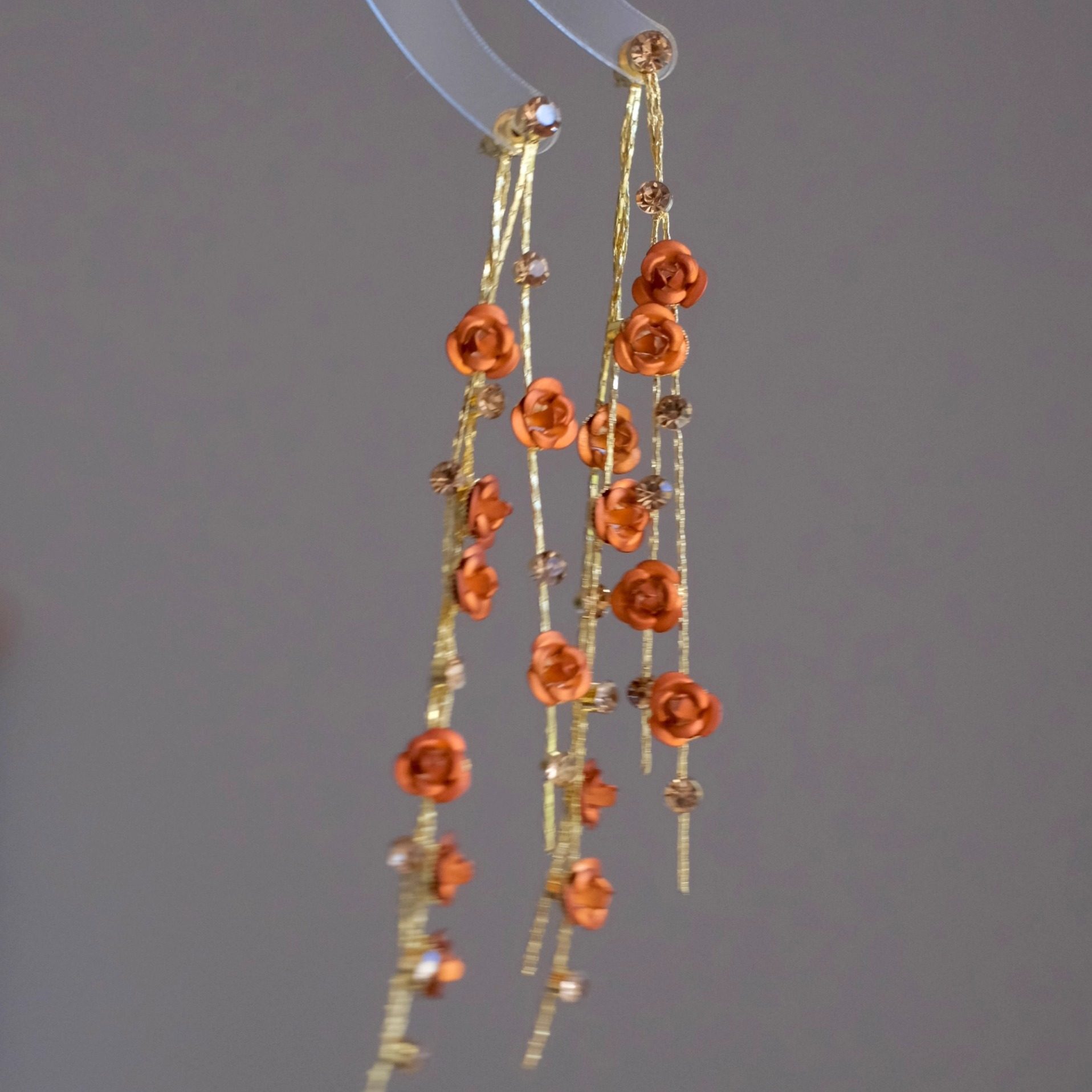 《金秋玫瑰》秋冬美拉德仙气氛围感精致花朵长款流苏耳环耳夹耳饰