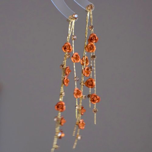 金秋玫瑰仙气花朵长流苏耳环