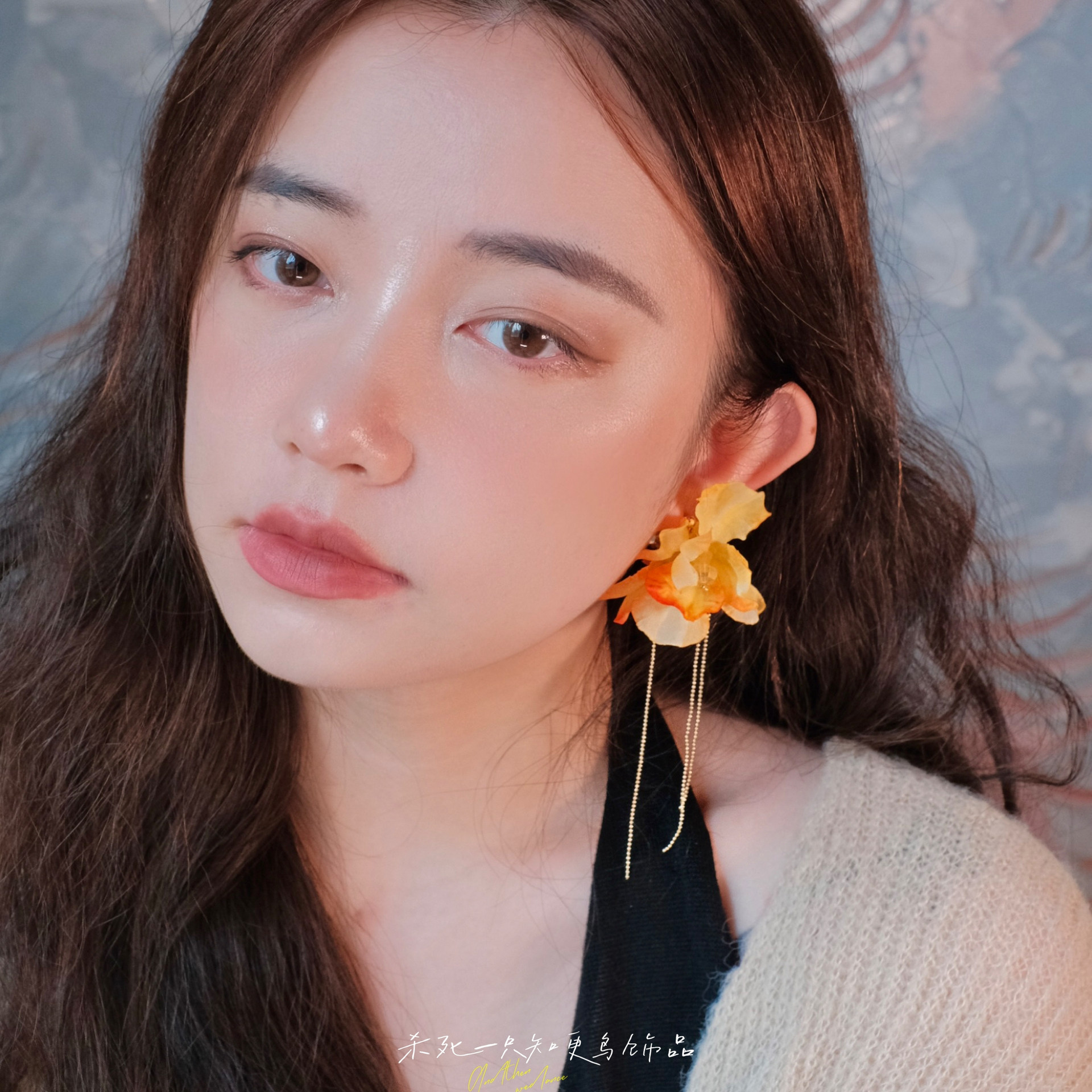 《橙花》原创仙气氛围感显白黄色立体花朵长流苏度假耳环耳夹耳饰