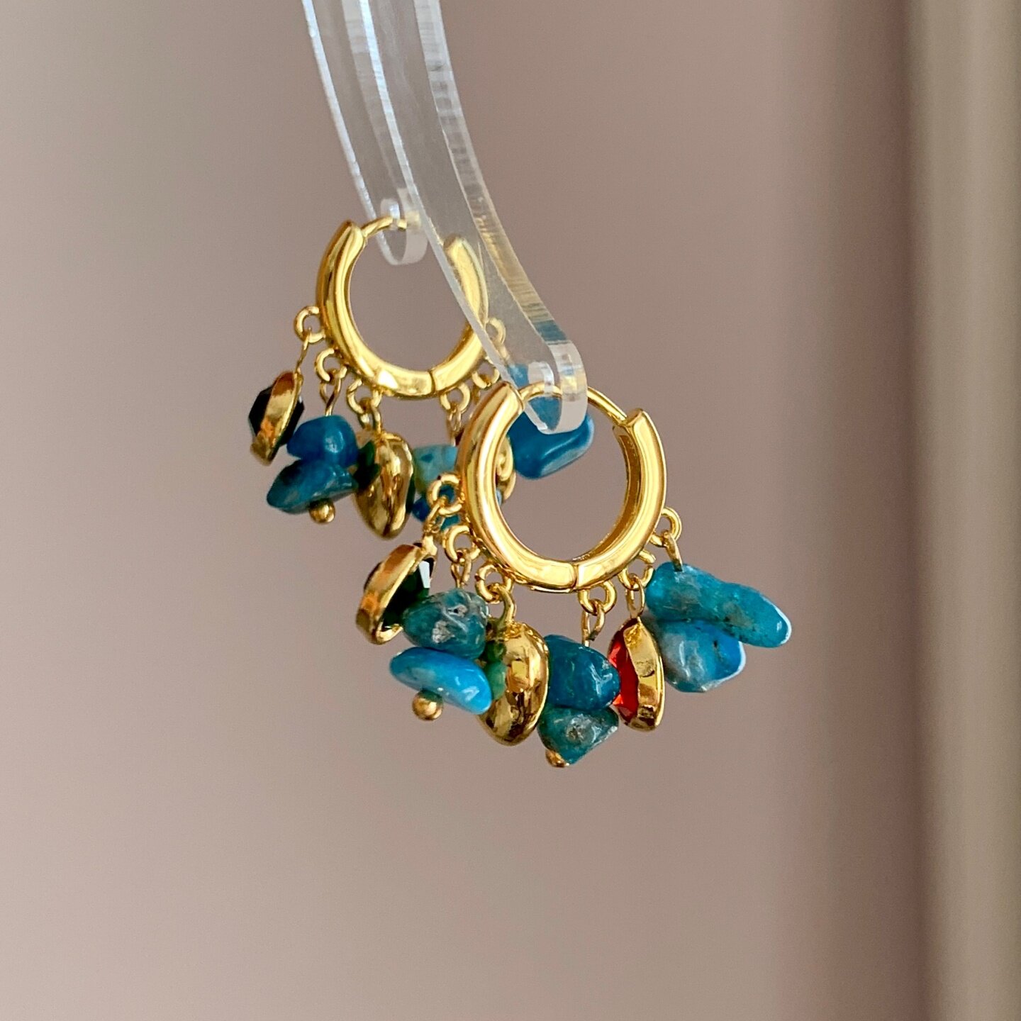 《敦煌》春夏民族风天然石串珠蓝色流苏耳扣耳夹耳饰耳钉耳环耳圈