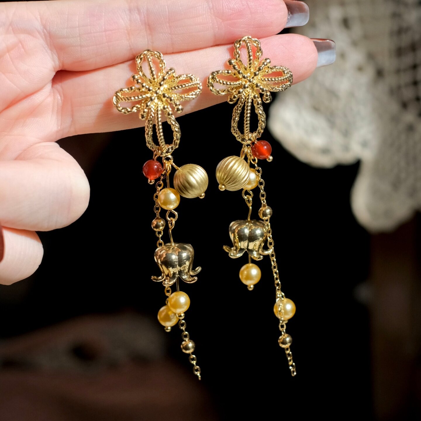 《花舞铃兰》原创小众复古仙气花朵流苏度假长款轻奢耳饰耳钉耳环