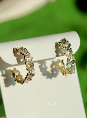 《春日游园》春夏温柔仙气珐琅釉绿色蝴蝶甜美弧形耳圈耳环耳夹女