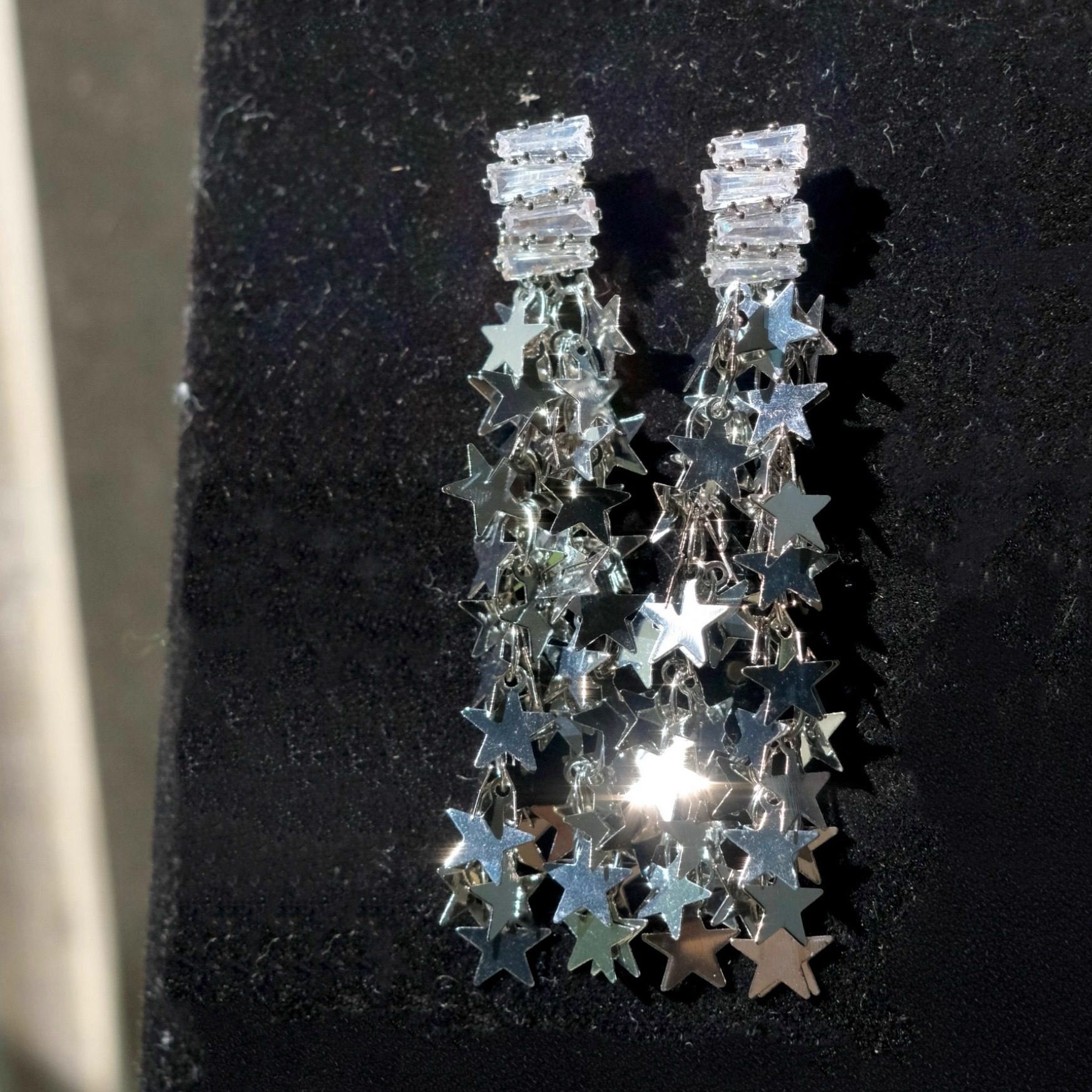 《摘星星的人》复古法式精致轻奢银色流苏锆石长款耳环耳夹耳饰女