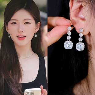 轻奢精致爆闪方糖锆石流苏耳环耳饰耳夹女 赵露思同款 许我耀眼