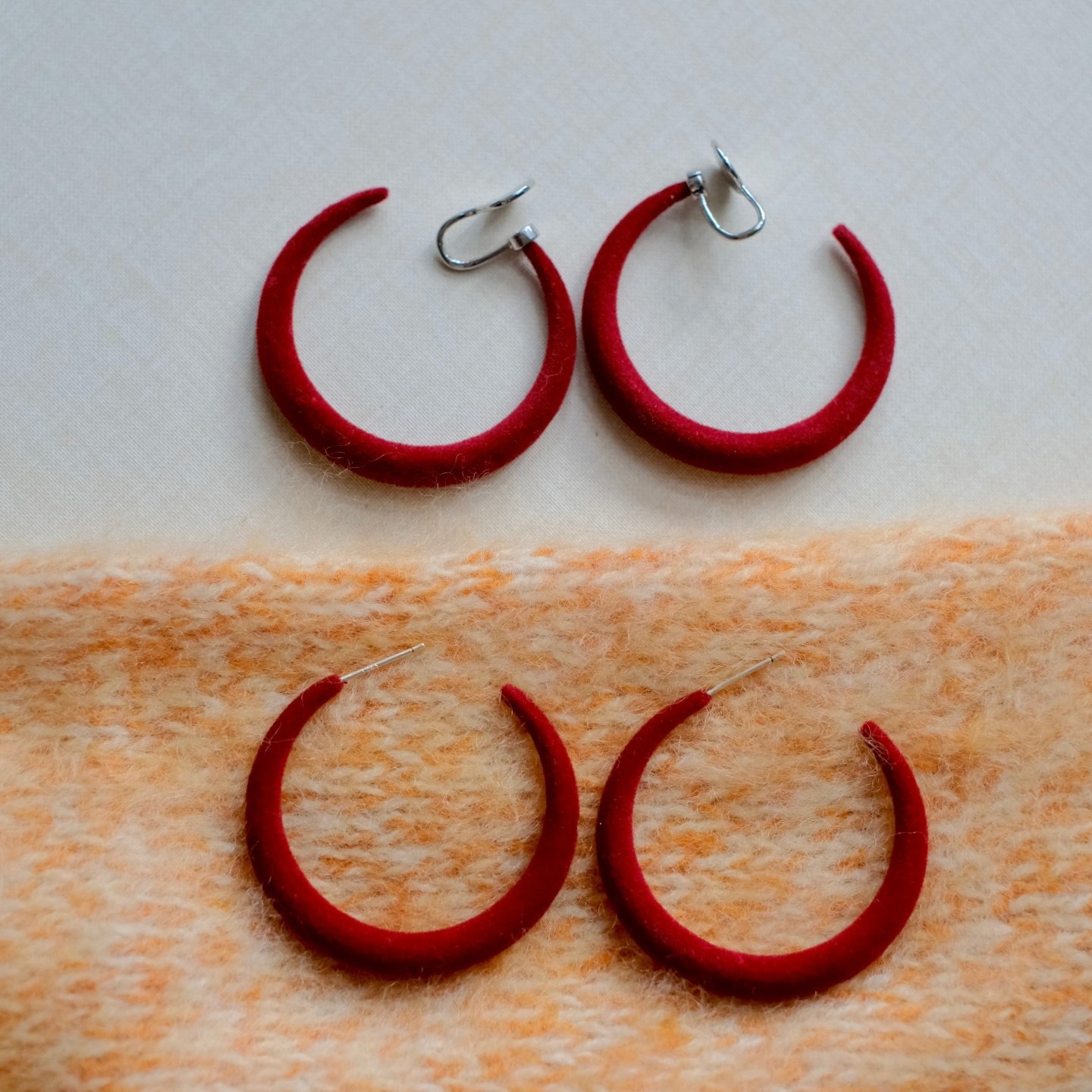 《红丝绒》复古港风秋冬安可拉酒红丝绒耳圈显白耳环耳夹耳饰新年