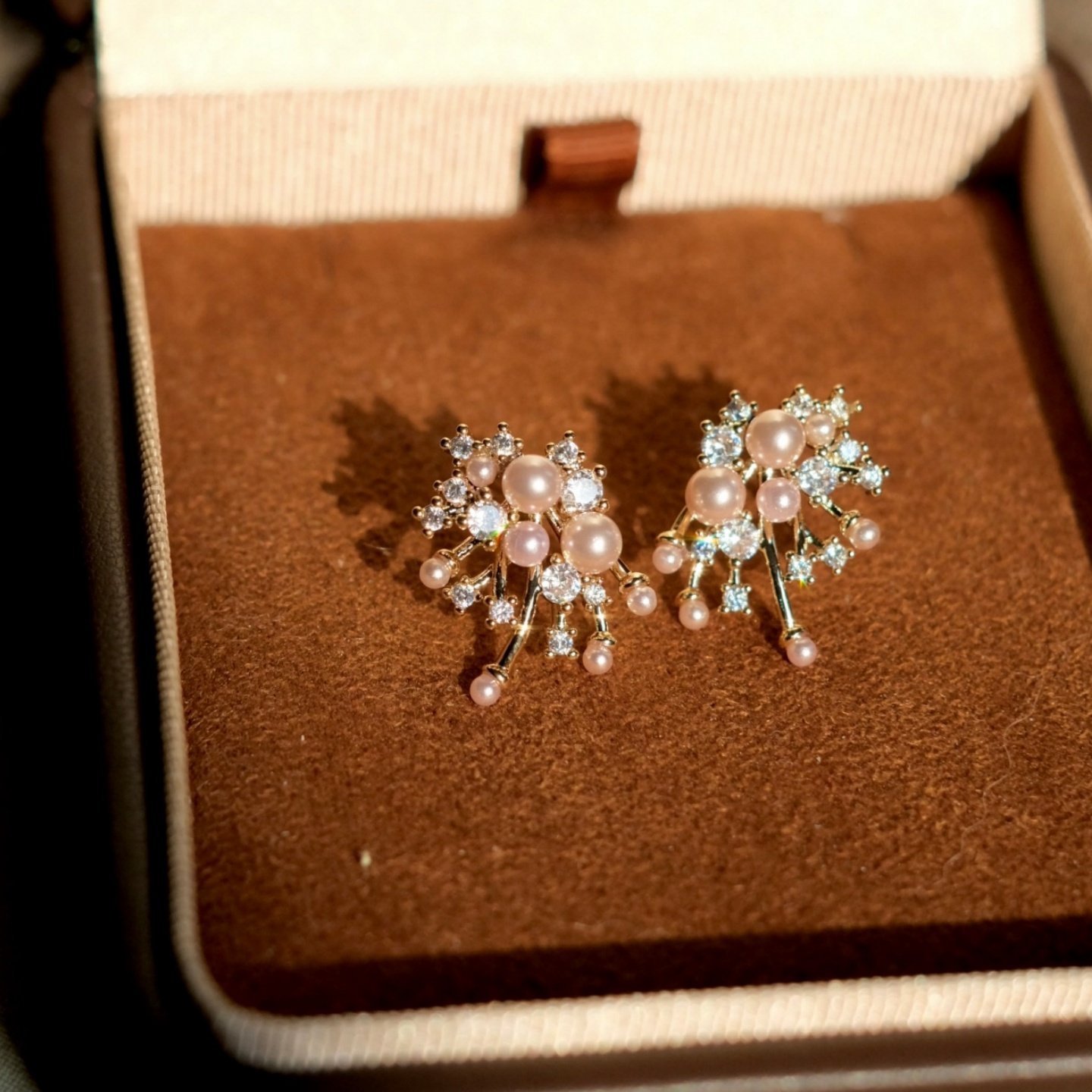 《香槟之夜》秋冬复古精致高级感咖金色满天星珍珠耳饰耳钉耳夹女