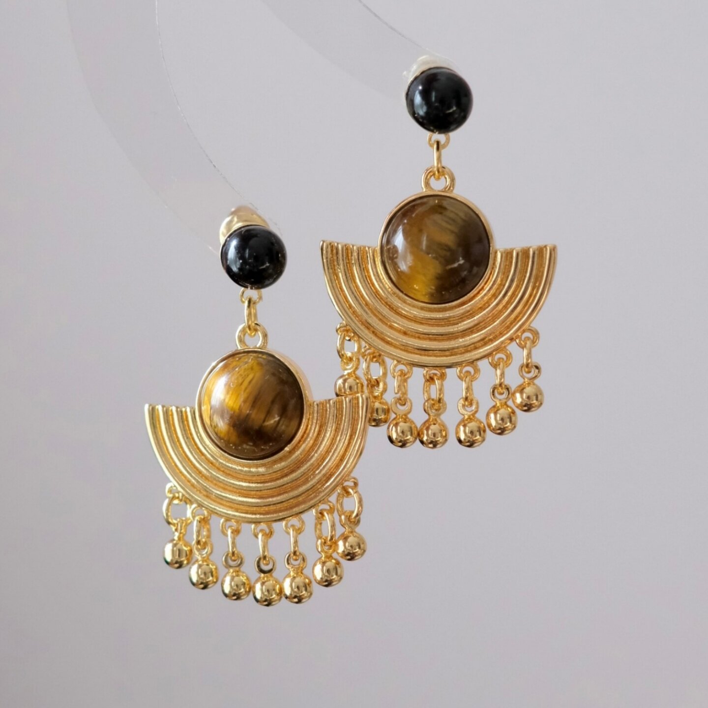 《吟游诗人》原创复古小众民族风几何流苏虎眼石耳饰耳钉耳环耳夹