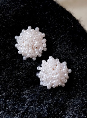 《白雪》法式温柔气质小众白色珍珠花球优雅超仙耳环耳钉耳夹耳饰