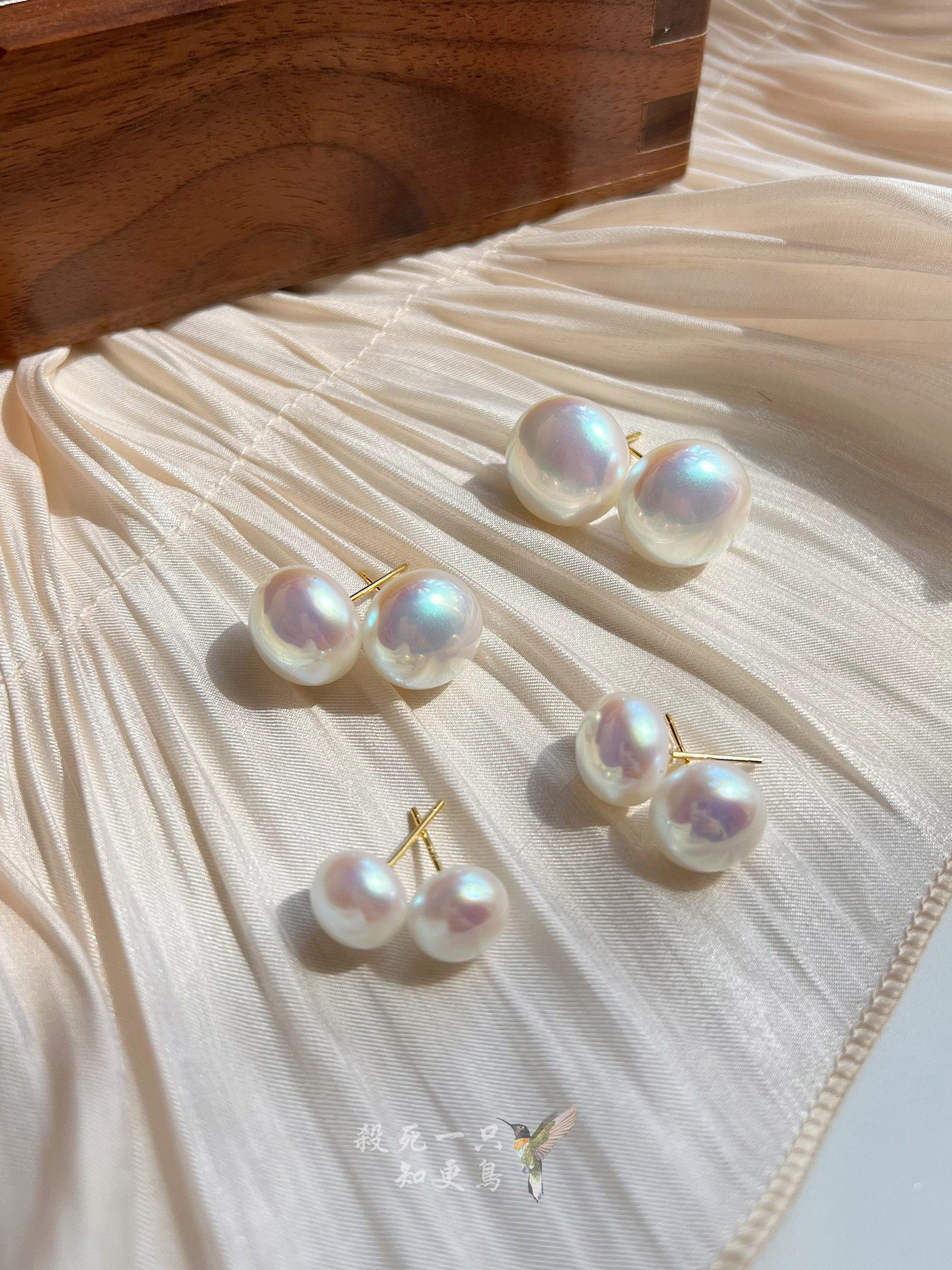 知更鸟 珍珠美学 经典优雅法式极简幻彩马贝珍珠子馒头耳钉耳夹女