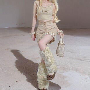 aclub白夜箱庭豹猫X蓝猫辣妹两件套裙装 麂皮绒亚文化短裙吊带上衣