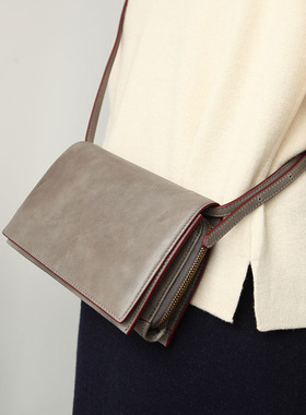 布谷森林女式牛皮斜跨包单肩包文艺小方包复古手拿包包B091