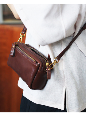 布谷森林女士新款复古头层牛皮小方包真皮原创单肩斜挎手机包B495