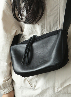 布谷森林女士爆款慵懒风羊皮配尼龙布拼接单肩包包女斜挎包潮B544