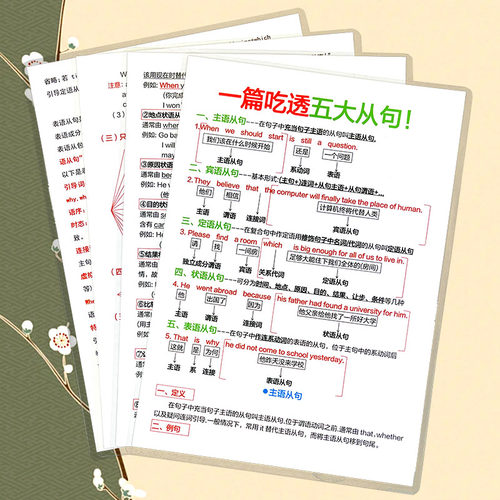英语语法一篇吃透五大从句专项讲解训练口诀早教益智潜能开发卡片