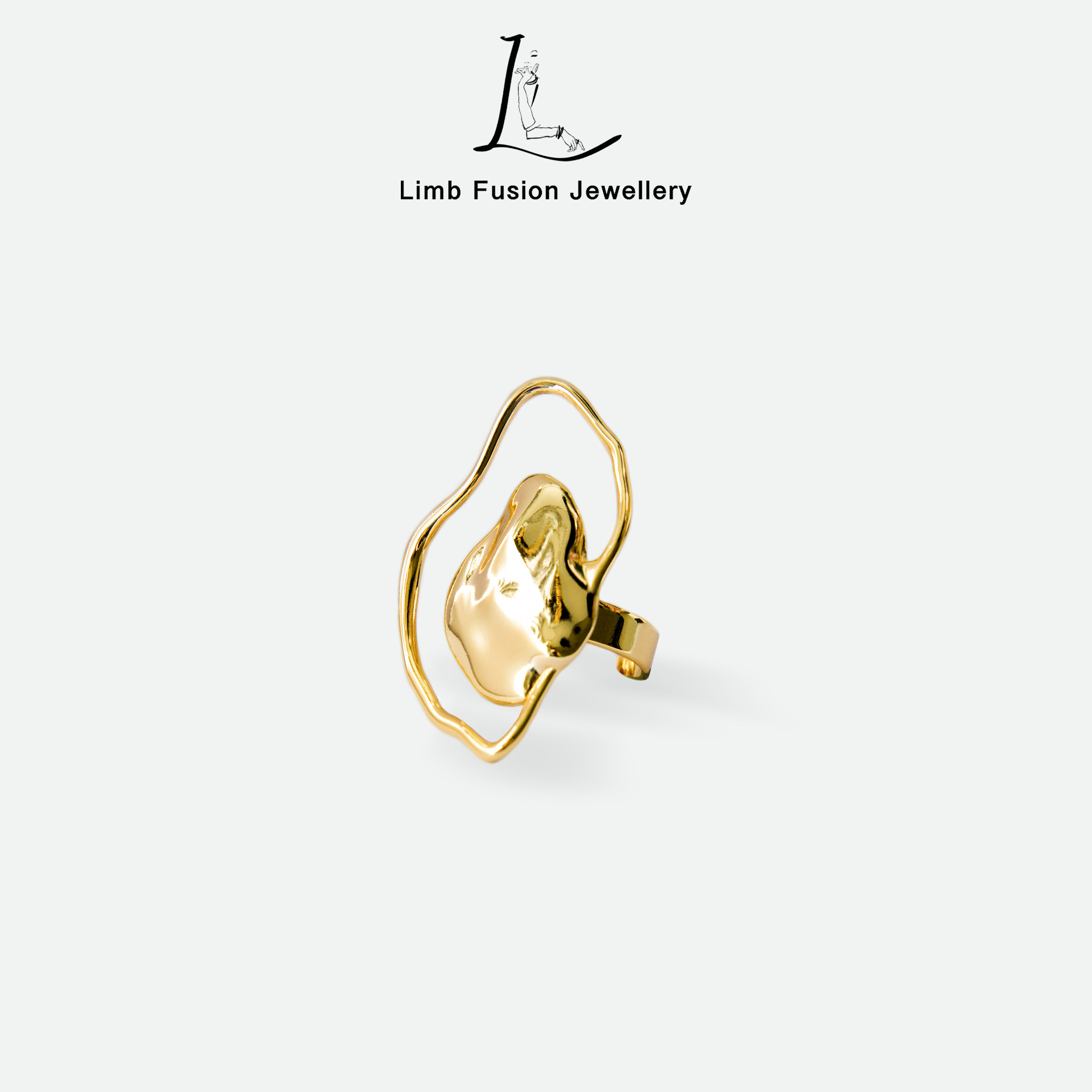 limb掠目镂空曲面起伏开口戒指原创设计女高级感镀18k金夸张戒指