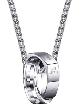 简约双环男士项链潮男女生戒指环吊坠嘻哈个性钛钢挂坠配饰品礼物