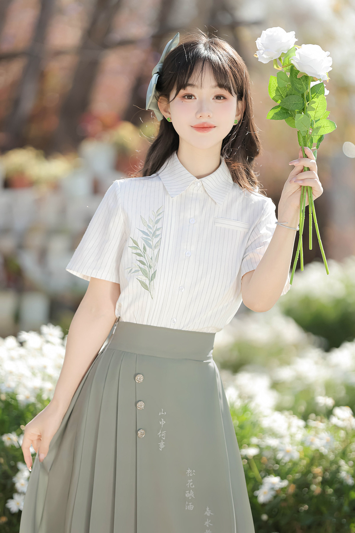 山中书事汉服女款改良夏款日常汉元素国风短袖衬衫马面裙薄款套装