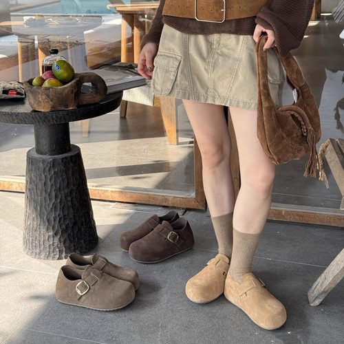 艾模儿2025秋冬加绒时尚百搭勃肯鞋女厚底勃肯鞋休闲鞋毛毛鞋皮棉