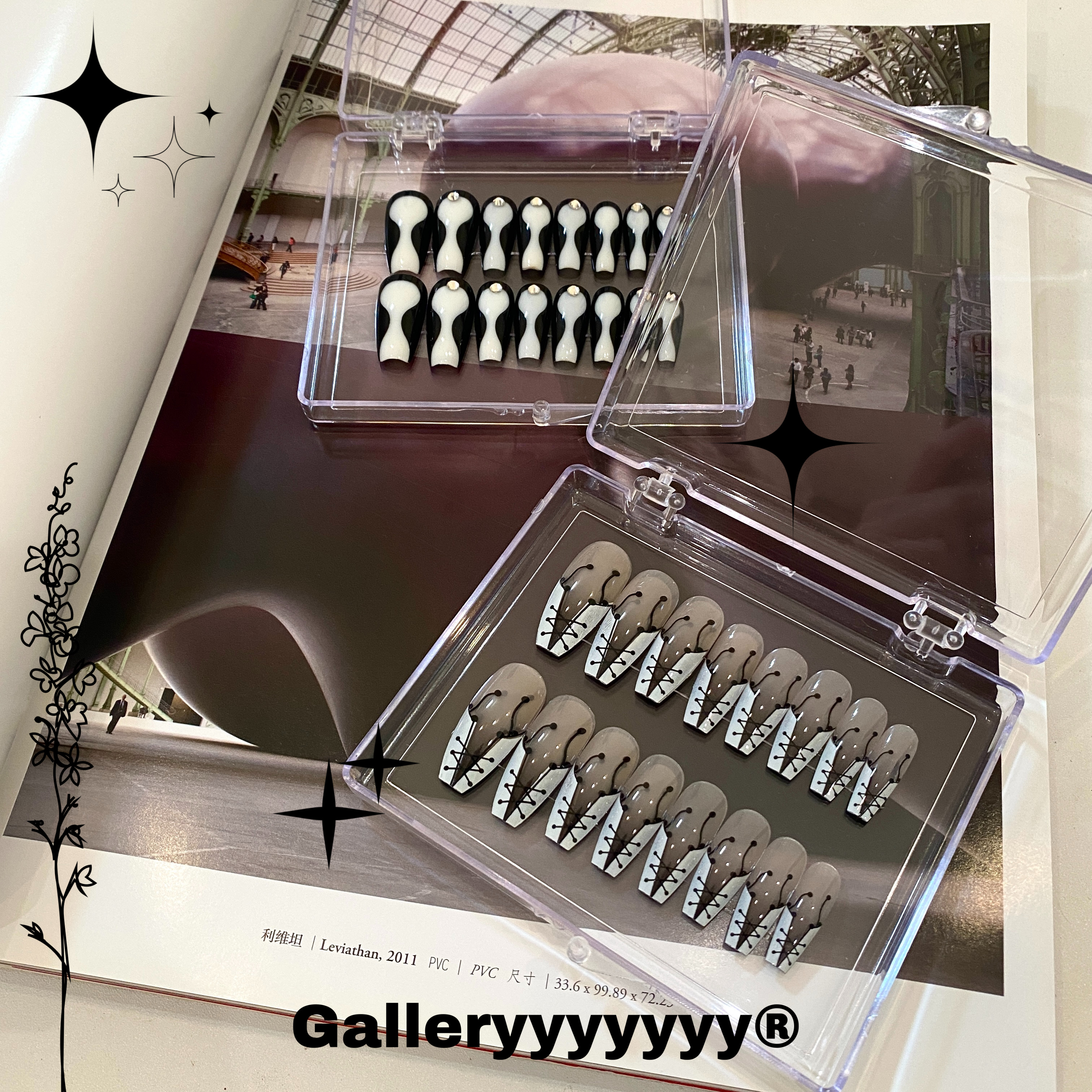 Gallery亢奋Maddy同款美甲黑色欧美绑带线条辣妹y2k穿戴甲贴片女