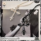 Gallery朋克哥特摇滚金属镶钻十字架项链多层叠戴复古小众项圈女