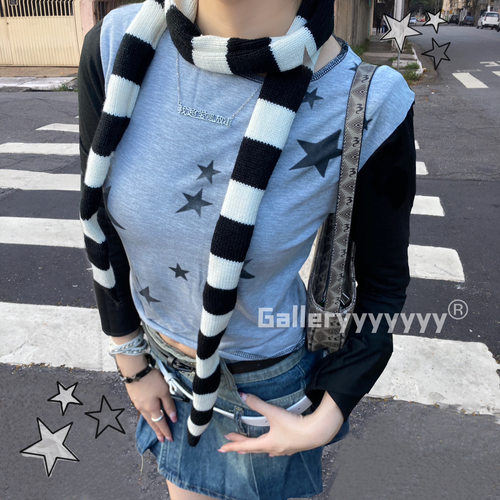 Gallery亚文化无性别条纹细围巾