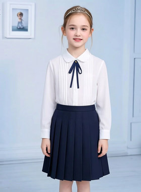 女童学院风白衬衫百褶裙演出服