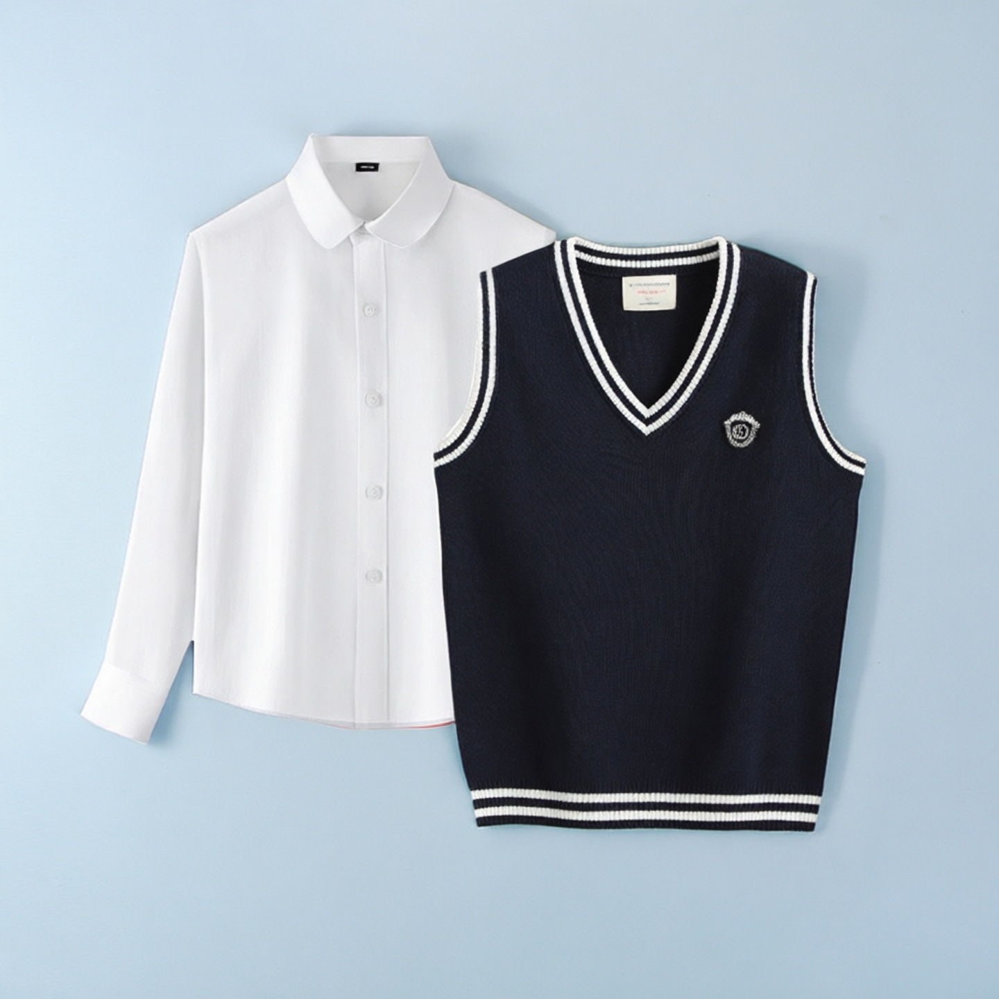 小学生学院风V领针织背心套装