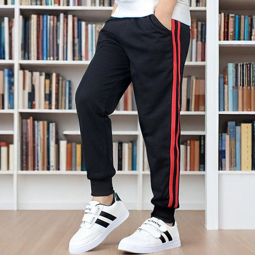 儿童运动裤男童春秋款黑色红边条