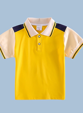 中小学生校服春夏棉质T恤幼儿园园服夏季装班服黄色黑边条纹上衣