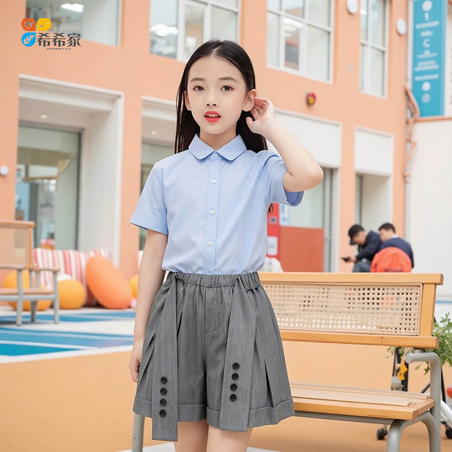 女童学院风校服衬衫短裤套装图片
