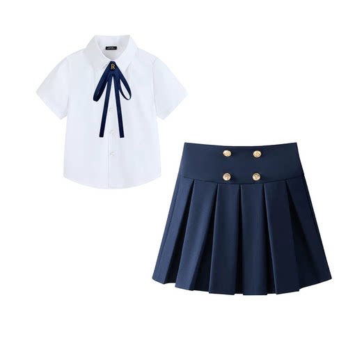 女童院风蝴蝶结百褶裙校服套装