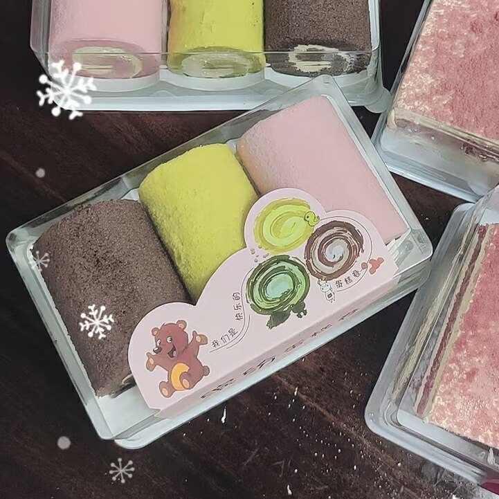 新品缤纷蛋糕女王卷盒彩虹卷切块打包瑞士梦龙卷烘焙西点包装盒