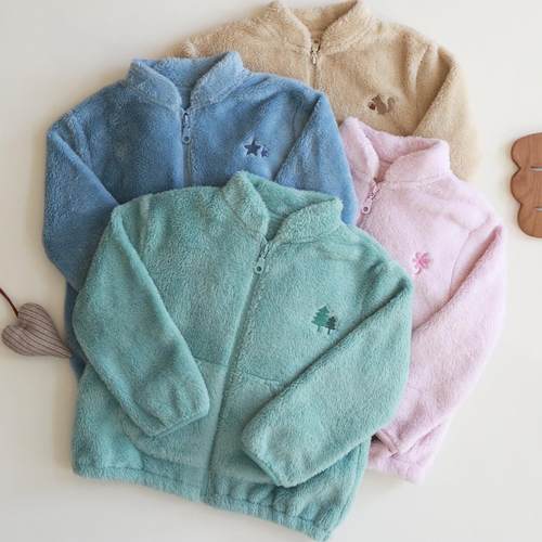 男女童柔软舒棉绒拉链外套