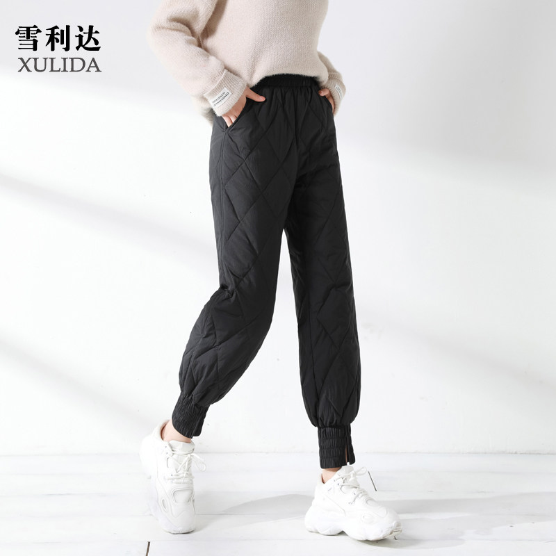 冬新款休闲灯笼羽绒裤女外穿保暖时尚高腰加厚宽松白鸭绒羽绒棉裤