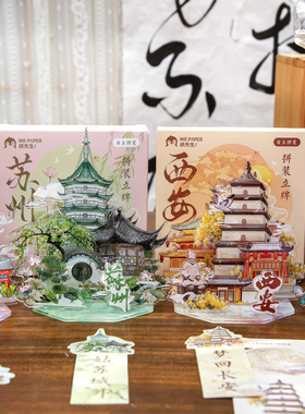 城市美学建筑古风亚克力立牌摆件