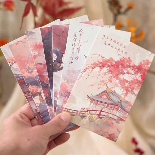 烟雨霓裳古风国风烫金明信片