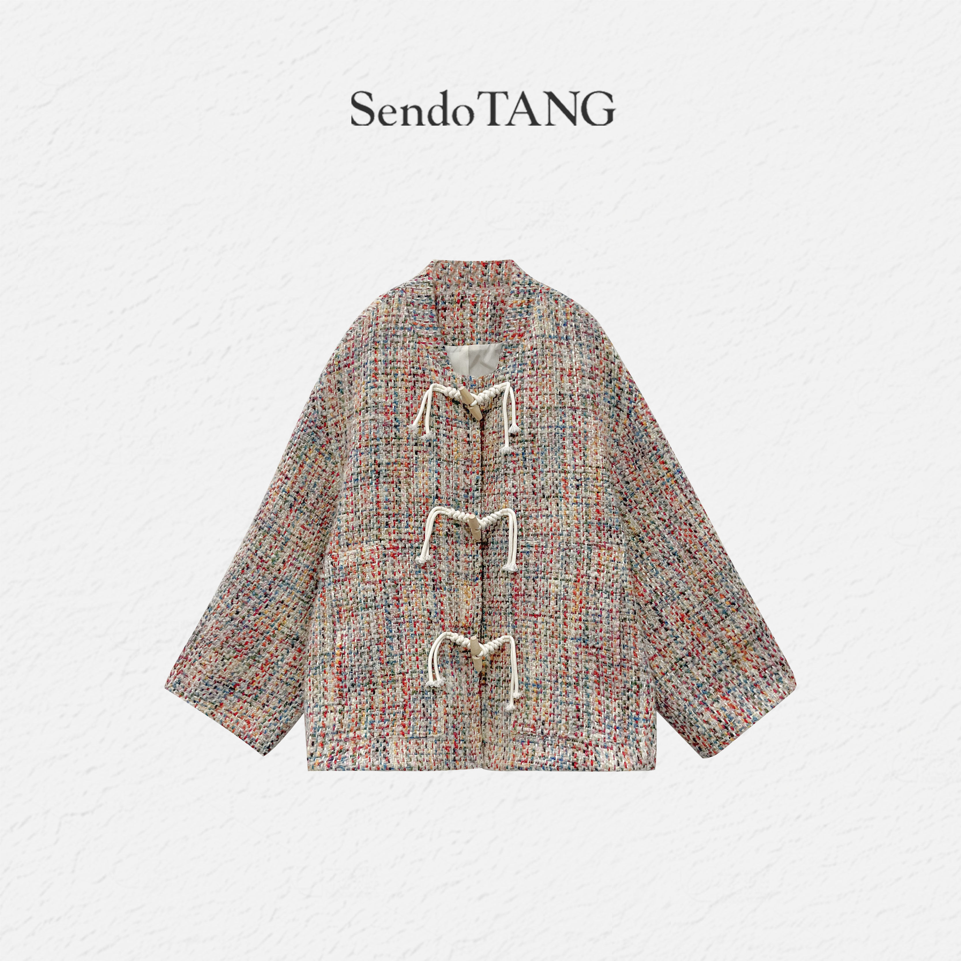 多巴胺彩色编织粗花呢外套【彩虹糖】胖多女装新款气质减龄小香风,女装/女士精品,大码呢大衣,淘宝优惠券,粉丝福利购,淘宝优惠卷