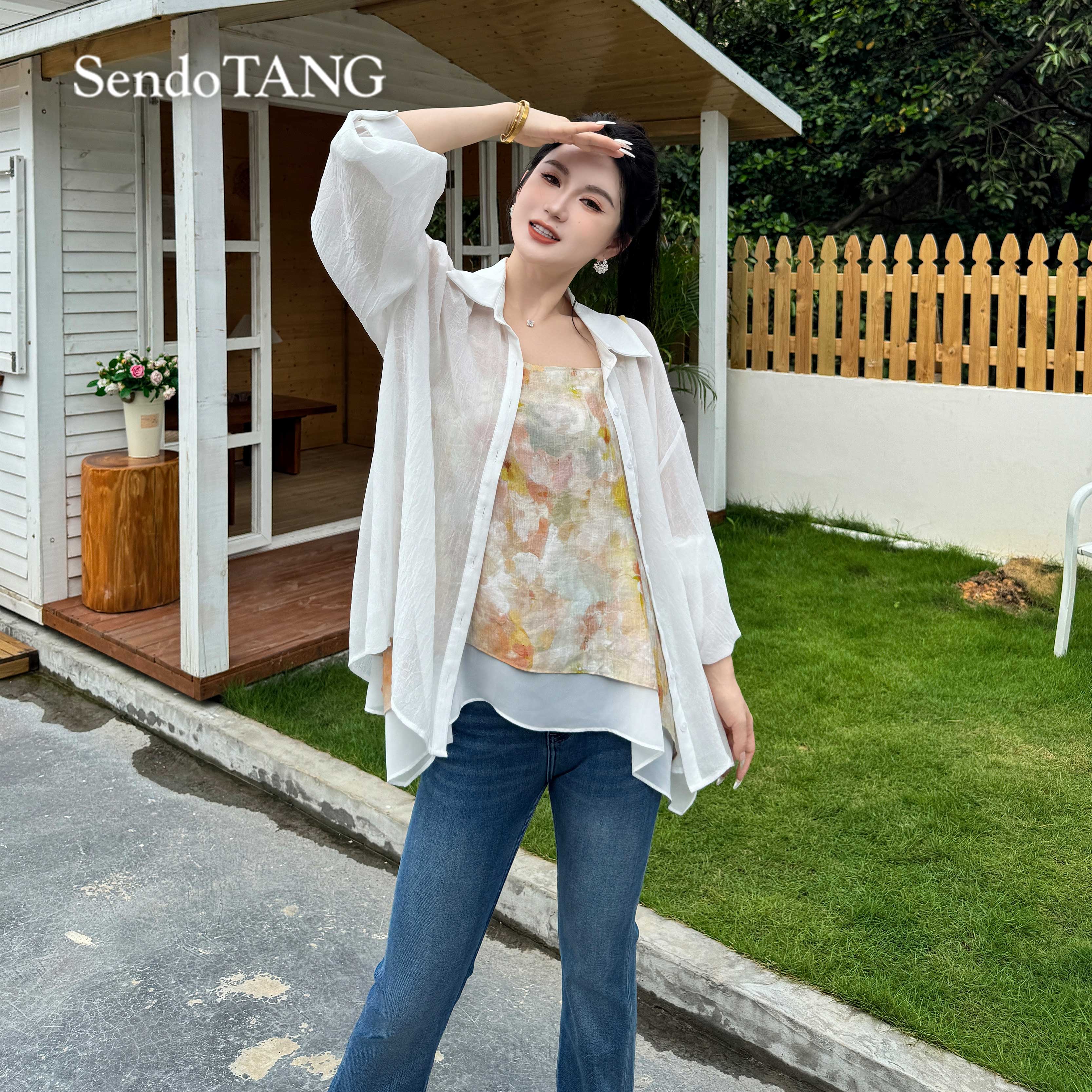 现货今年流行【蜻蜓】胖多女装夏季新款时尚高级感吊带衬衫套装