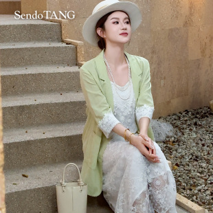 夏季 胖多女装 新款 休闲时尚 现货亚麻西装 高级感宽松西装 青竹