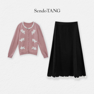 百搭洋气套装 名媛入冬蕾丝开衫 胖多女装 花房少女 半裙套装