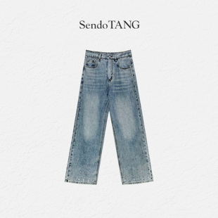 冰川蓝调 复古水洗高腰牛仔裤 百搭遮肉显瘦长裤 新款 胖多女装