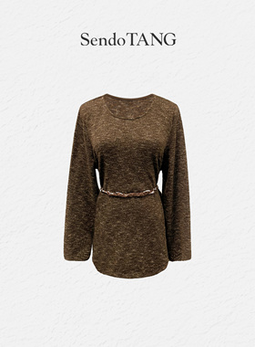 美拉德穿搭系带收腰长袖上衣【寒雾】胖多大码新款减龄显瘦上衣