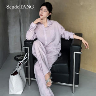 新款 胖多女装 时尚 高级感百搭上衣休闲裤 小众炸街 套装 漫野